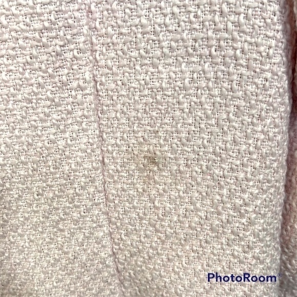 VENUS light pink tweed frayed edges long blazer jacket fringe - Picture 3 of 4